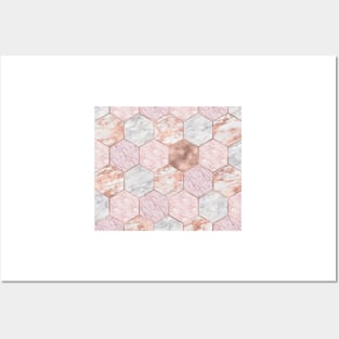 Rose gold princess marble hexagons Posters and Art